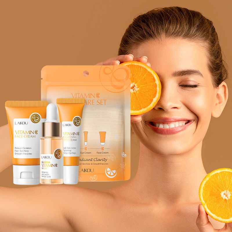 LAIKOU 24K Golden Vitamin C Sakura Skin Care Set, Face Cream, Serum, Eye